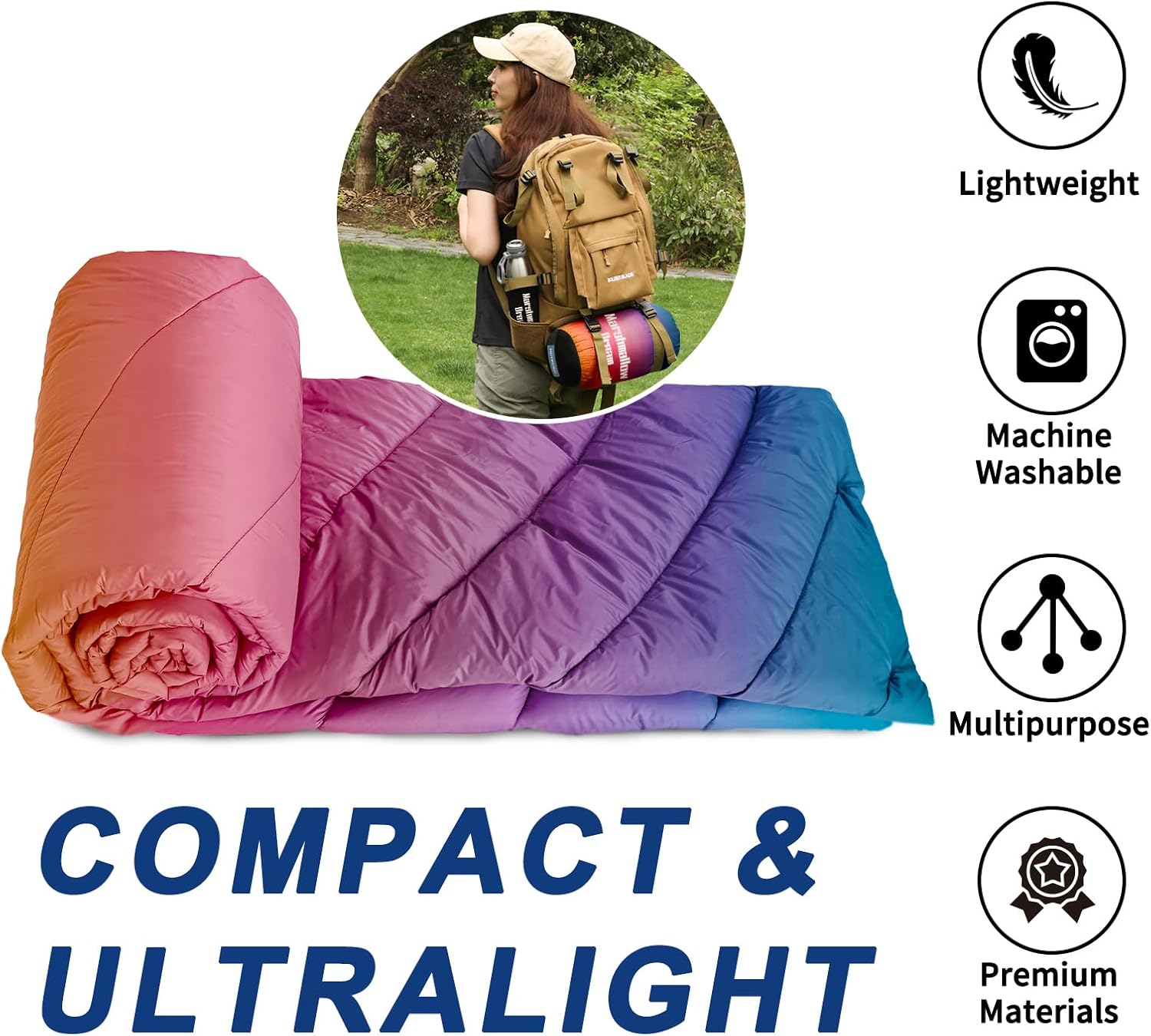 Camping Blanket, Puffy Blanket Lightweight Windproof Water Resistant for Outdoors,Hiking, Backpacking,Beach,Car,Picnic,Stadium