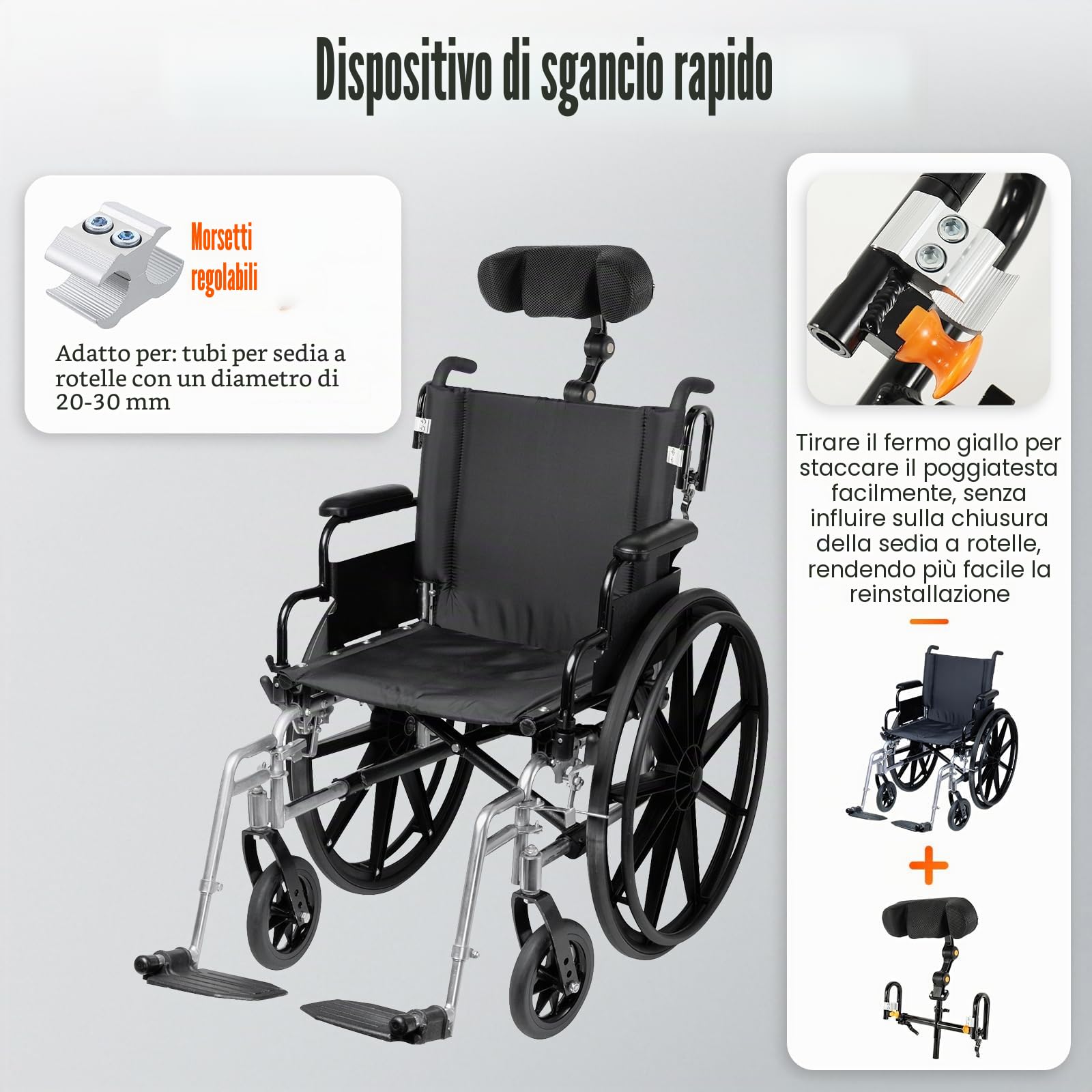 Poggiatesta regolabile per sedia a rotelle,Supporto per Il Collo della Sedia a rotelle, per anziani e disabili,Adatto alla maggior parte delle sedie a rotelle manuali disponibili in commercio