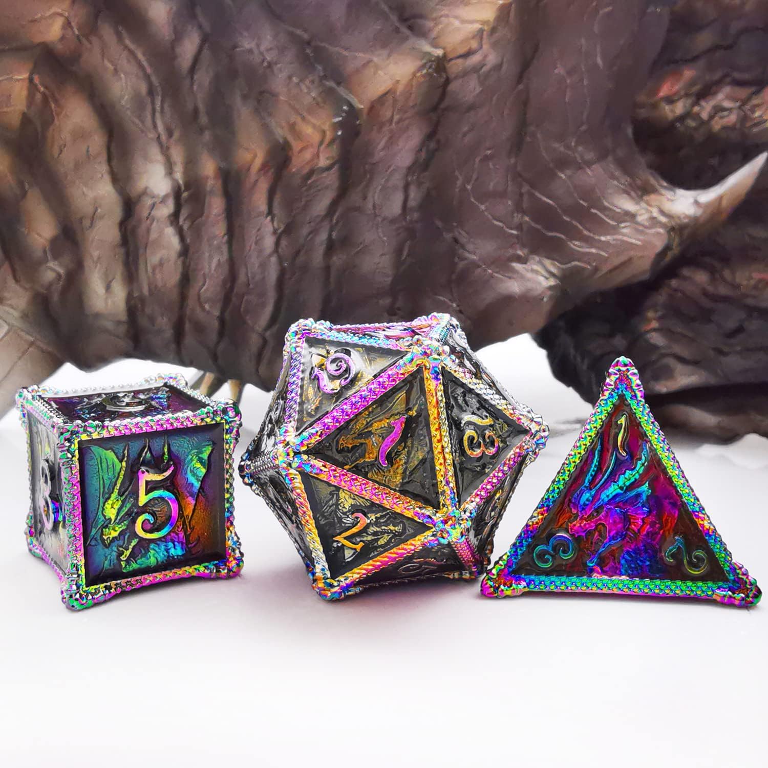 HAOMEJA DND Dice Metal Dragon Set Dice 7 Role Playing Dice Solid Dice (Colorful Black)