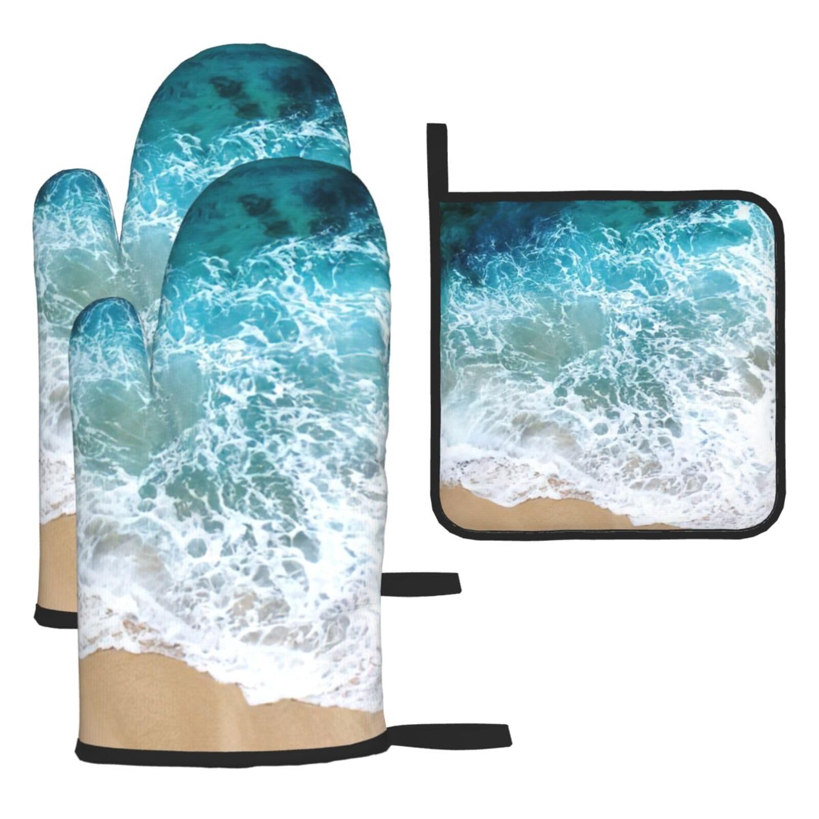 Beautiful Ocean Waves Print Oven Kitchen Gloves For Baking Outdoor Grilling Home Use Mitts Microwaving Bbq
