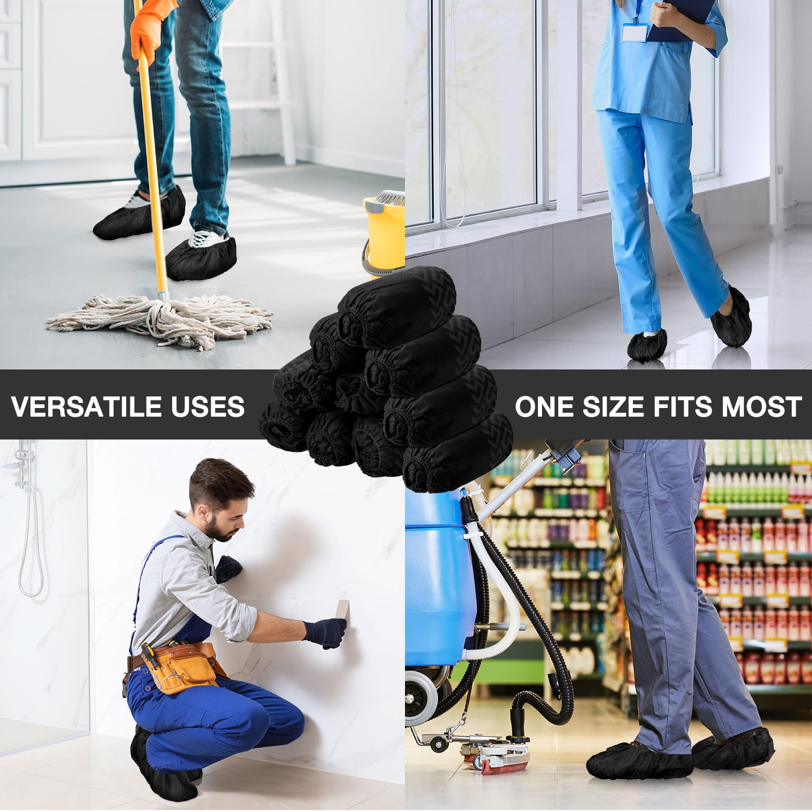 Paquete de 600 fundas desechables para zapatos de botas, antideslizantes, gruesas, extra para zapatos, fundas duraderas para hombres y mujeres (negro)