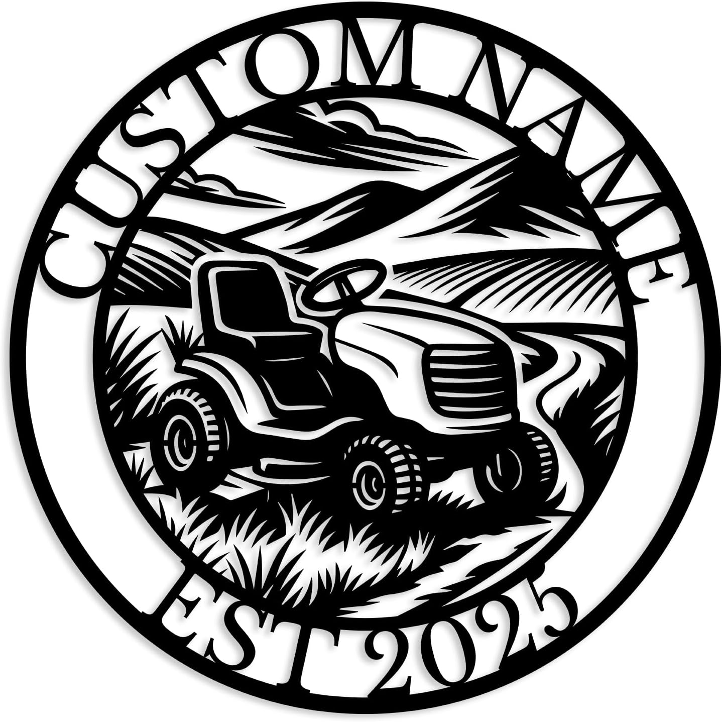 Custom Lawn Mower Metal Sign,Personalized Farmer Name Yard Sign, Rustic Garden Decor,Outdoor Farmhouse Wall Art,Cabin House Number Address Plaque (Style-C)