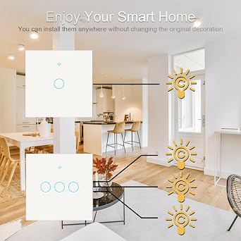 Smart Light Switch, Smart Touch Light Switch 2 Gang Smart Wall Light Switch Works with Alexa and Google Home White