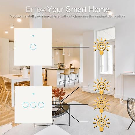 Smart Light Switch, Smart Touch Light Switch 2 Gang Smart Wall Light Switch Works with Alexa and Google Home White