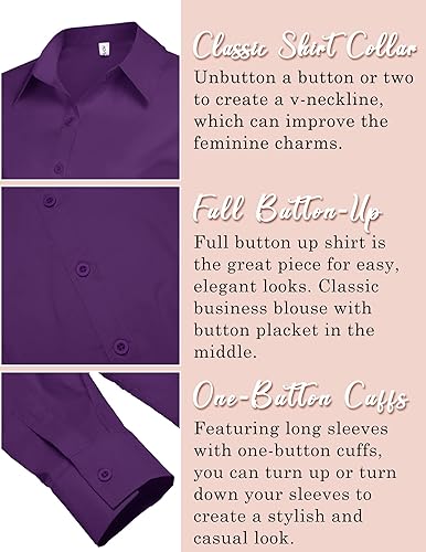 Miniatura 5 de HOTOUCH Womens Stretch Basic Button Down Shirt Long Sleeve Slim Fit Dress Shirts Solid Work Office Blouses Top