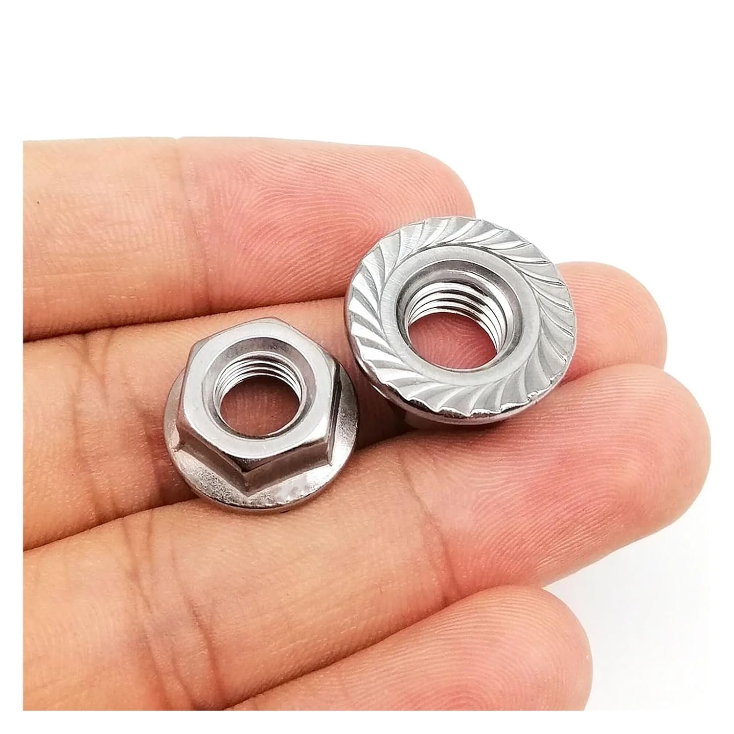 Hex nut with Flange, Fine Thread 304 Stainless Steel Hexagon Hex Head Serrated Lock Spinlock Flange Nut(M10*1.0)