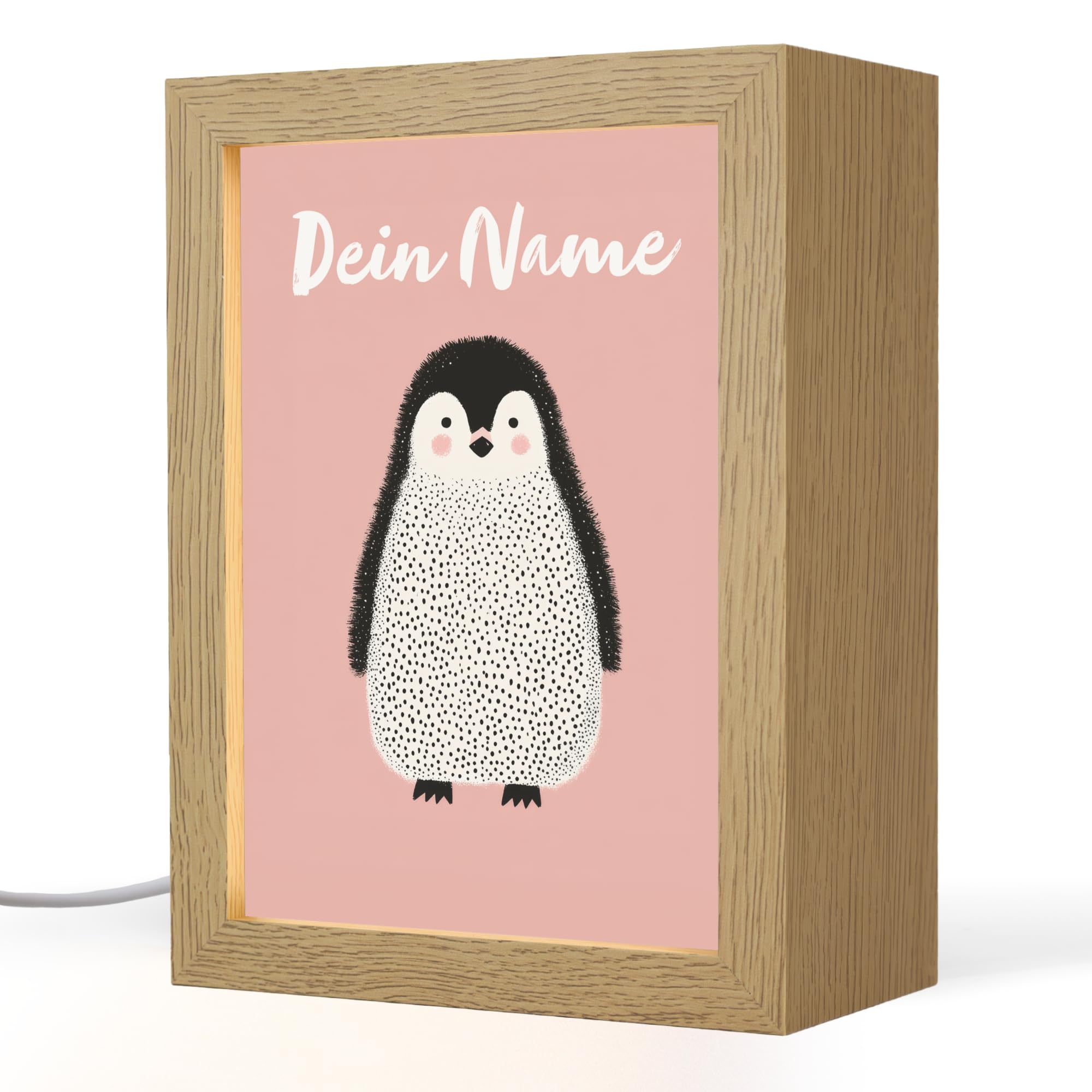 Nachtlicht Für Kinder Mit Name 15x20 cm Lampe Nachttisch Nachtlampe Kinderzimmer Personalisiert Nachttischlampe Jugendliche Pinguin - Punkte - Minimalistisch - Rosa