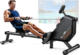 Máquina de remo para el hogar con resistencia magnética ajustable, máquinas de remo con ordenador a bordo Bluetooth, capacidad de carga de 170 kg
