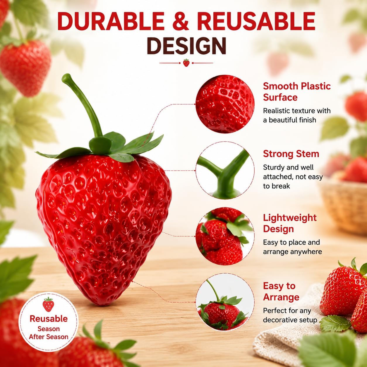 15PCS Fake Strawberries for Bakers - Realistic Artificial Strawberries