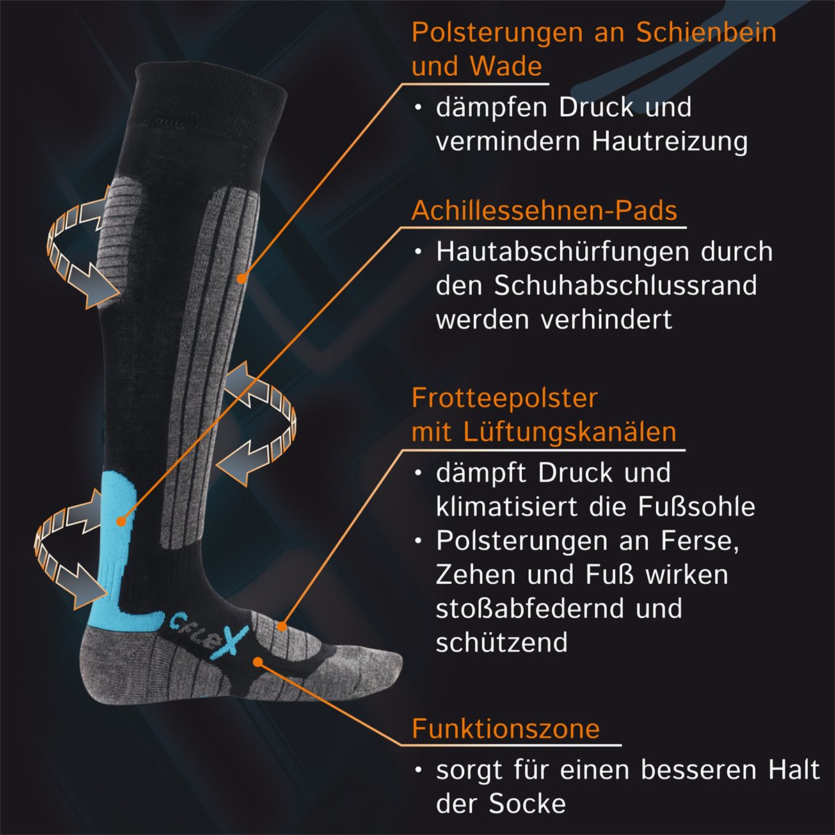 CFLEX Damen und Herren Ski- und Snowboard Socken (1 oder 3 Paar) Kniestrümpfe High Perfomance