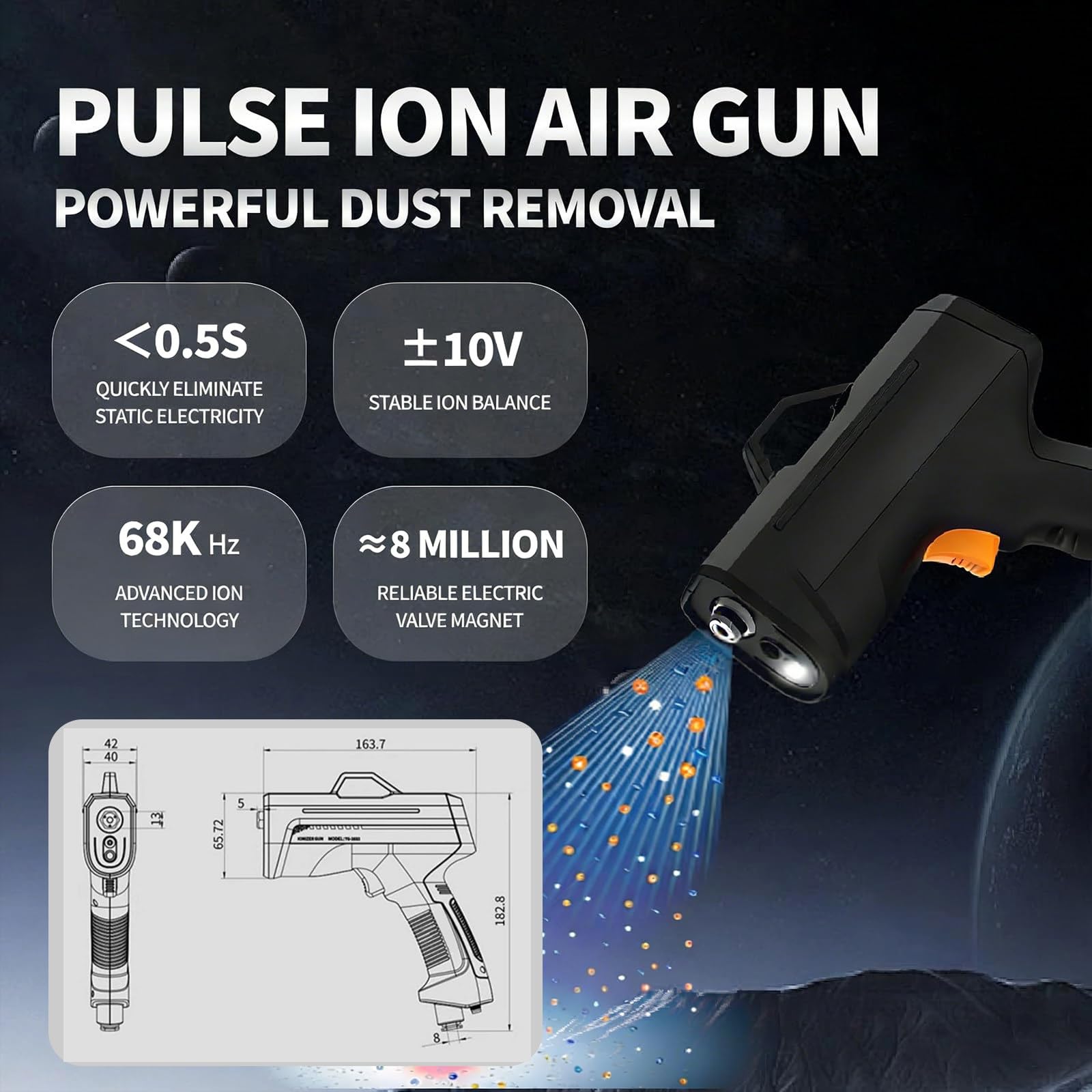 Pistolas de Aire antiestático, balanceador iónico de Descarga estática, Pistola antiestática portátil, con luz de detección de Polvo y Alarma de anomalías EconomyType