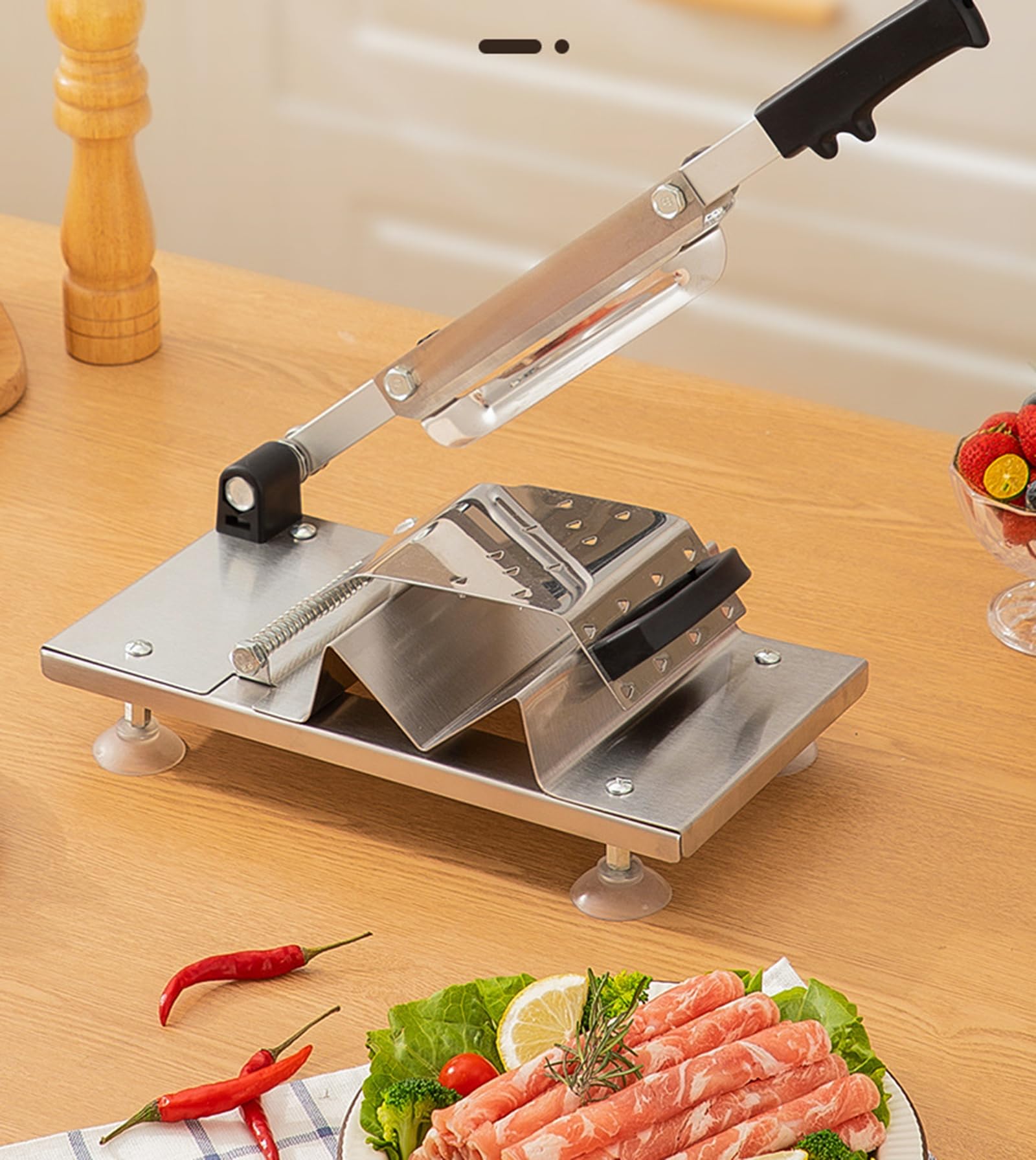 Affettatrice Manuale per Carne congelata Taglierina in Acciaio Inossidabile Macchina per Uso Domestico Cucina Commerciale Rotolo di Carne di Manzo Affettatrici per Amante