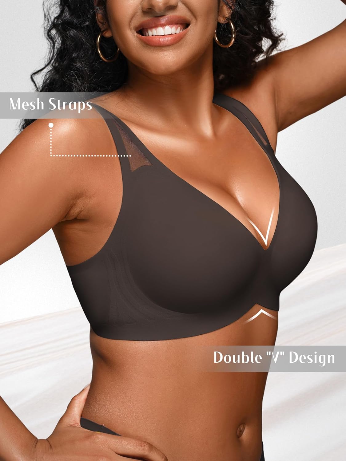 Jelly Bras for Women - Wireless Deep V No Underwire Bralette with Support - Seamless Comfortable Lightly Padded T-Shirt Bra - Image 3