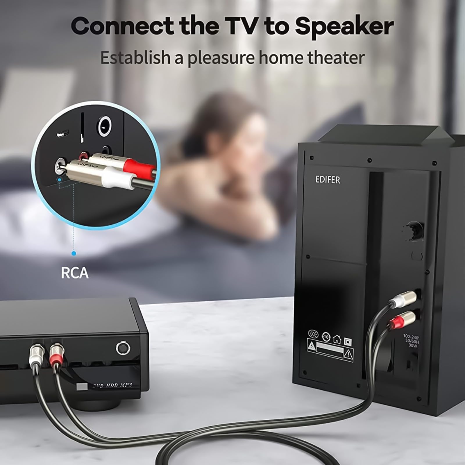 ljhnba Unbalanced Connection Cable Subwoofer Extension Wire Line Enhances Sound for Home Theater Setups