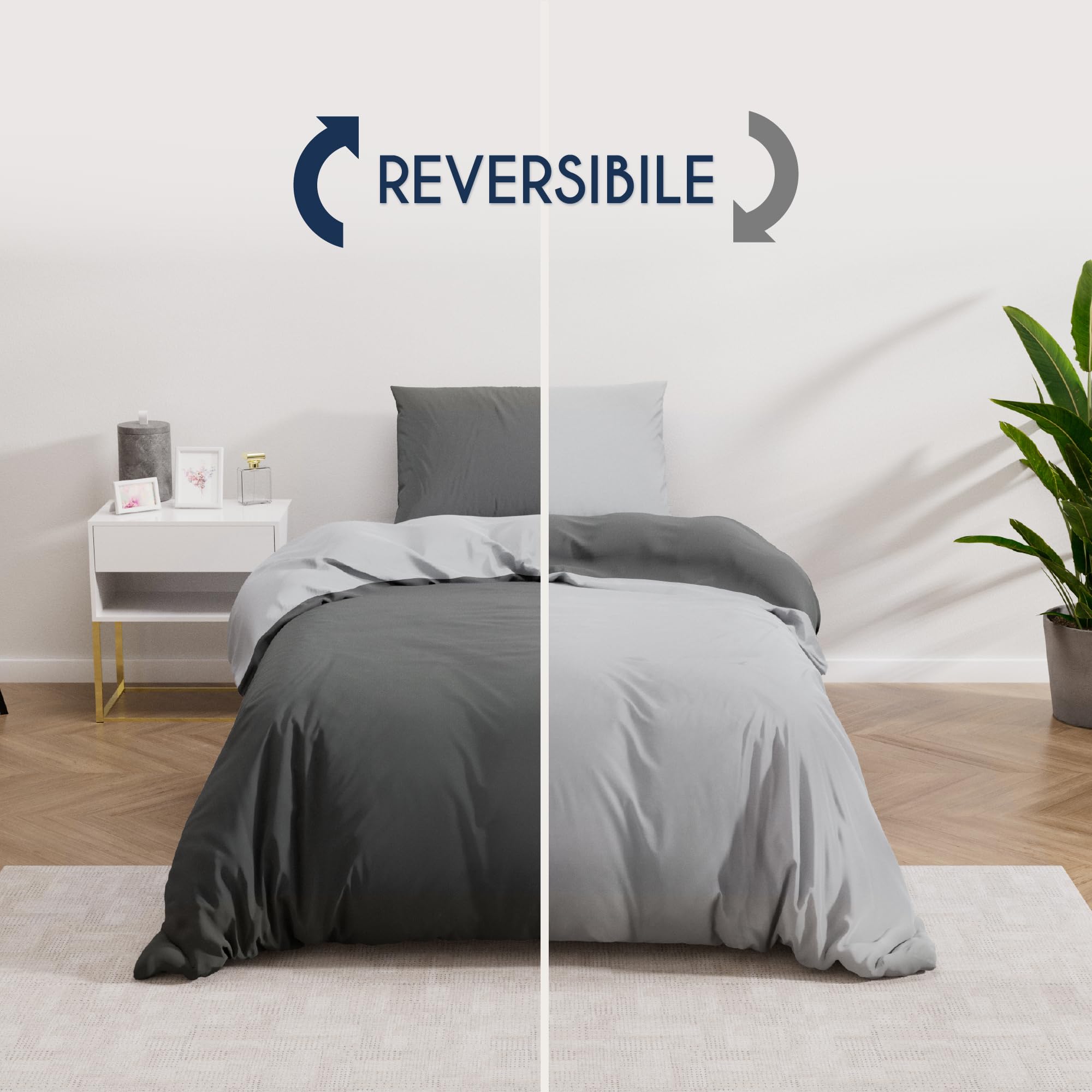 Dreamzie Copripiumino Singolo 135x200 cm con 1 Federe 50x70 cm - Grigio Scuro/Grigio Chiaro Set Copripiumino Singolo 135 x 200