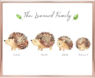 Watercolour Hedgehog Family Poster Prints, Unframed, Cute Personalised Animal Family Print Custom, Special House Warming Presents for Family, Your Choice of Size and Family Members