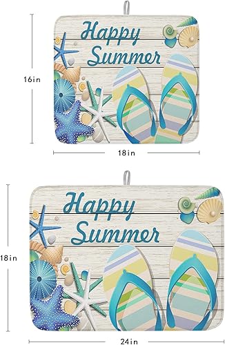 Miniatura 3 de Beach Slipper Happy Summer - Tapete de secado de platos para encimera de cocina, almohadillas de microfibra, tapete de secado de botellas de platos,
