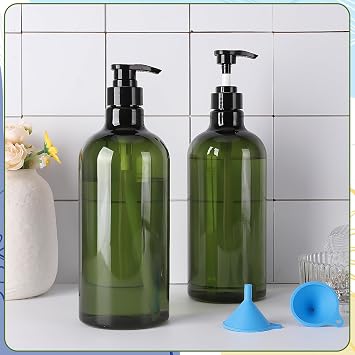 Invalidism 2Pcs Pump Bottle Dispenser 1000ML Refillable Press Pump Bottles | Plastic Liquid Soap Dispenser Storage Holder Container for Lotions Shampoo Conditioner with Funnel Label Paper