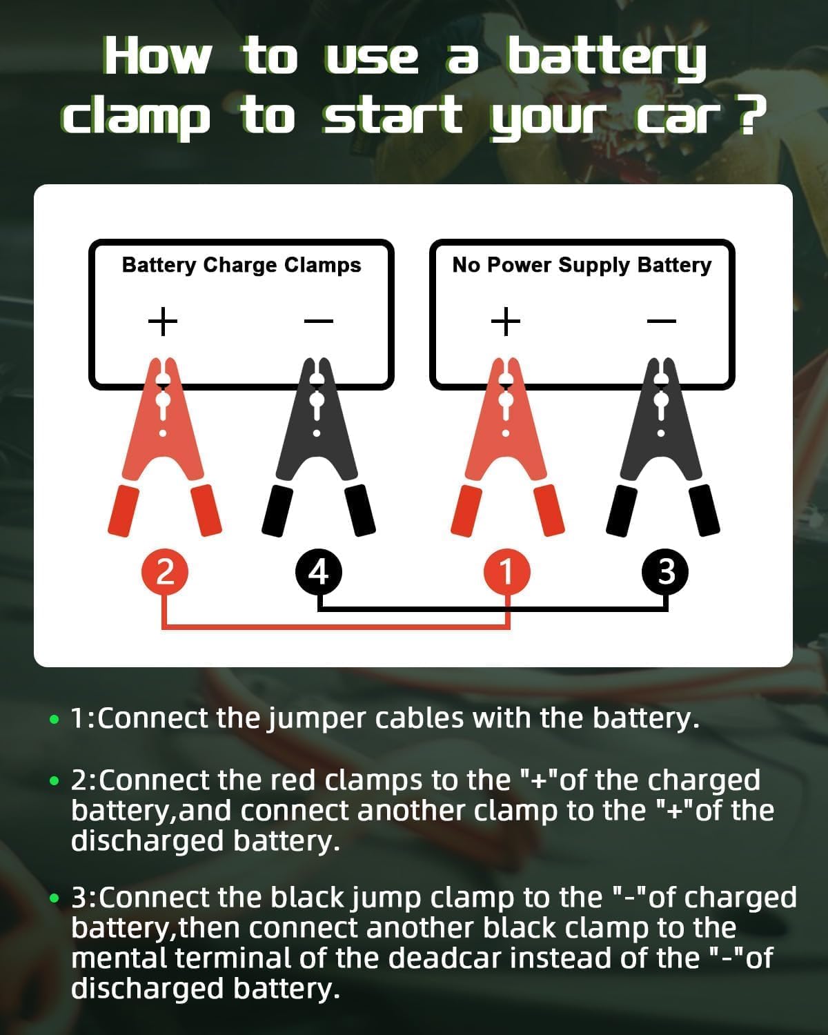 Heavyduty Battery Clamps Jumper Cable Clamps 1100A Big Power, Mushan 2Pair Pure Copper Battery Clamp With Parrot Clip (2Pair 4Pcs)