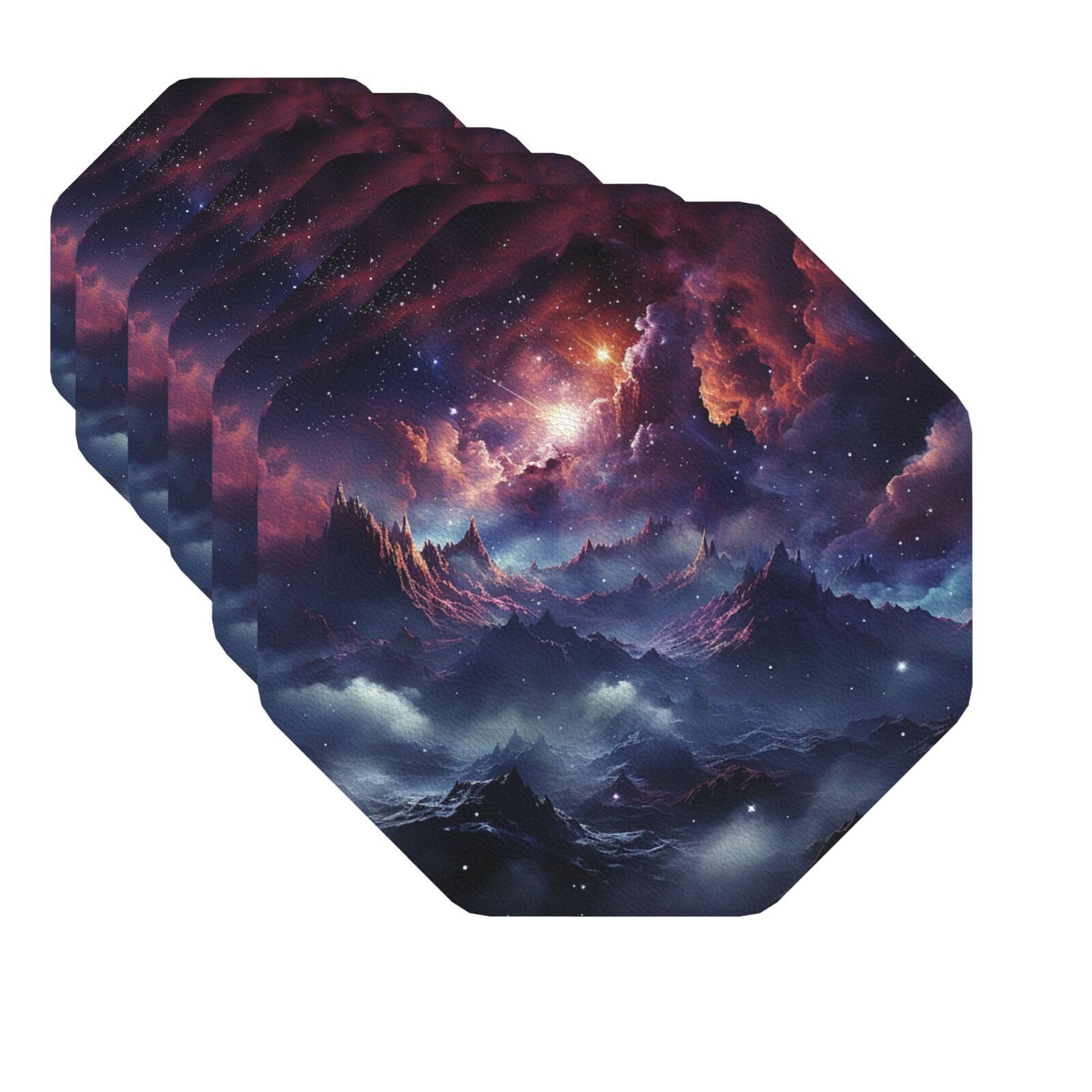 Mxzerfkgla Octagon Drink Coasters Set Of 6 Decorative Leather Coasters Galaxy Coasters For Drinks Cups Mugs Mat Pads Absorbent Non-Slip Coasters For Coffee Table Kitchen Bar Home Decor