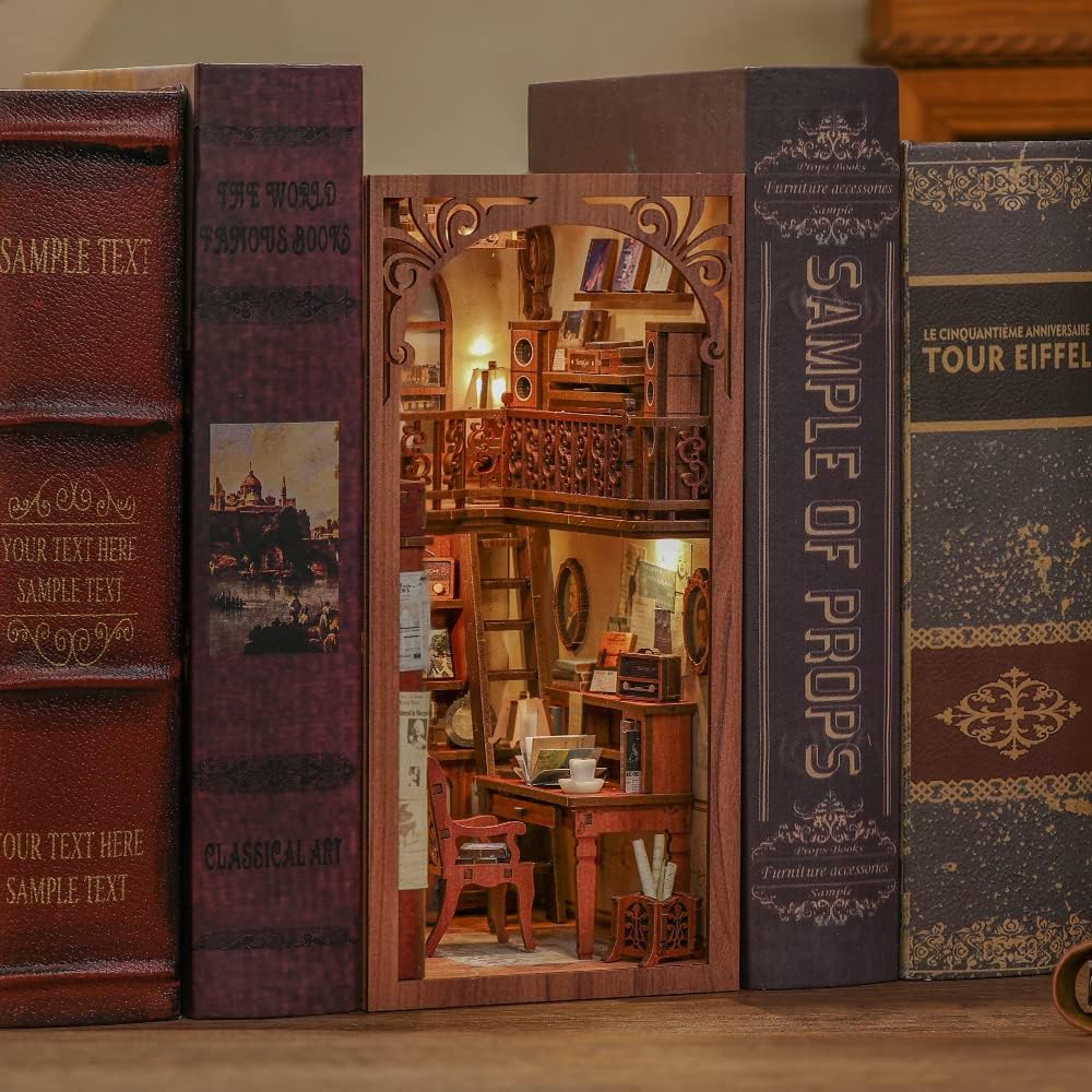 CUTEBEE Book Nook Kit,DIY Miniature Dollhouse Booknook Kit with Dust Cove and Led Light ,3D Wooden Puzzle Bookends Bookshelf Decor Gift for Adults Teens (The Secret Rhythm) - Image 4