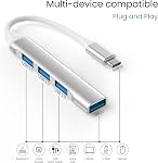 3-Port USB C Hub with 5Gbps Data Transfer, USB Adapter with 1 USB 3.0 and 2 USB 2.0 Data Ports, Ultra-Slim USB-C Splitter for MacBook, Chromebook, Surface, Dell, Mobile HDD, Laptop PC and More
