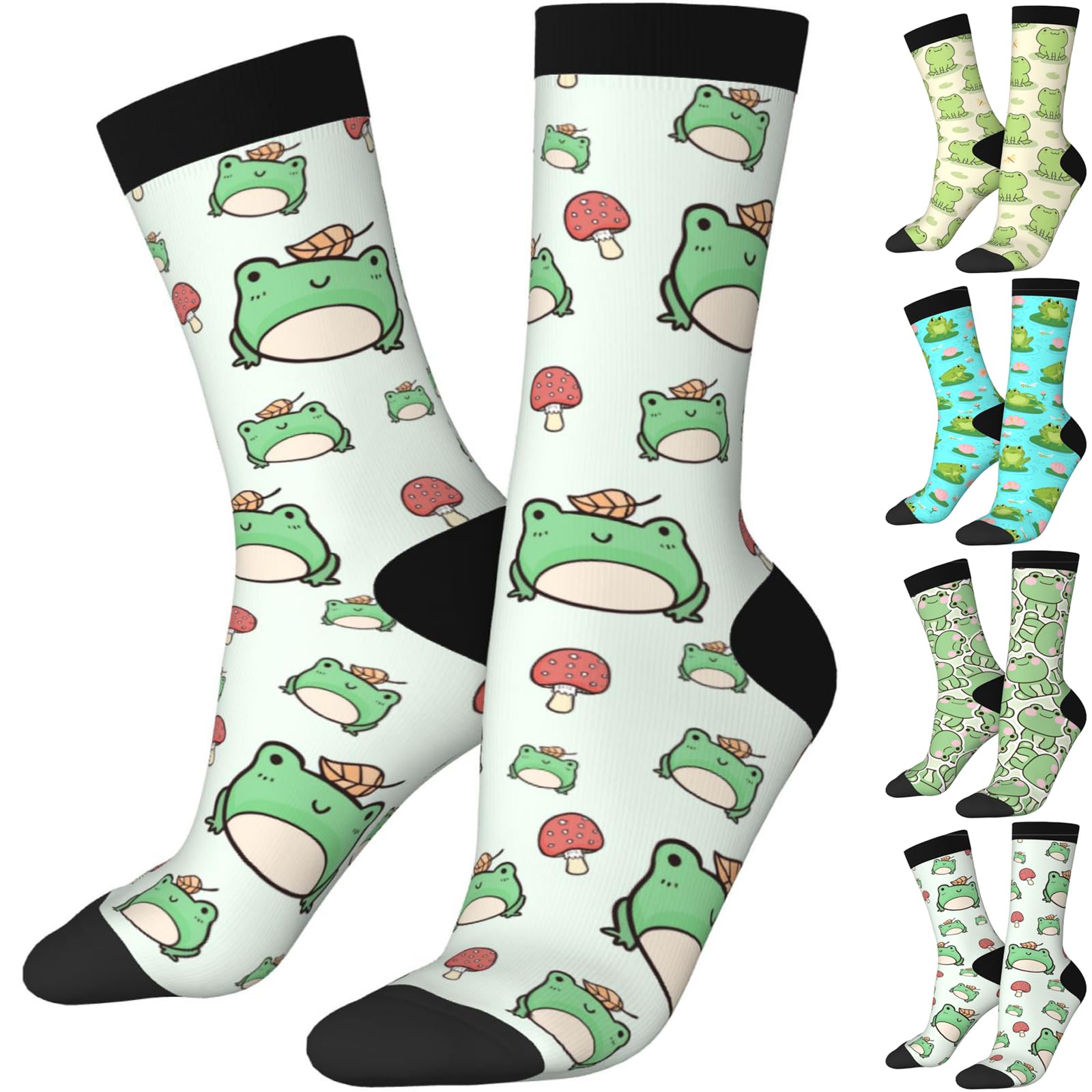 Bufhje Unisex Frog And Mushroom Gifts Funny Crew Frog Socks For Frog Lover, Cute Frog Printed Casual Novelty Sock Frog Gifts For Men Women