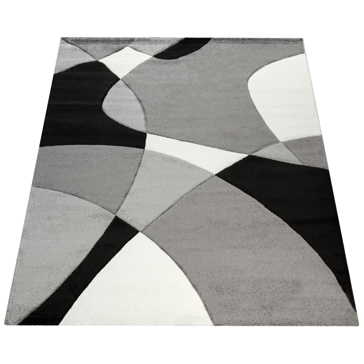 Paco Home Créateur Tapis Moderne Géométrique Motif Découpe des Contours en Noir Blanc, Dimension:200x290 cm