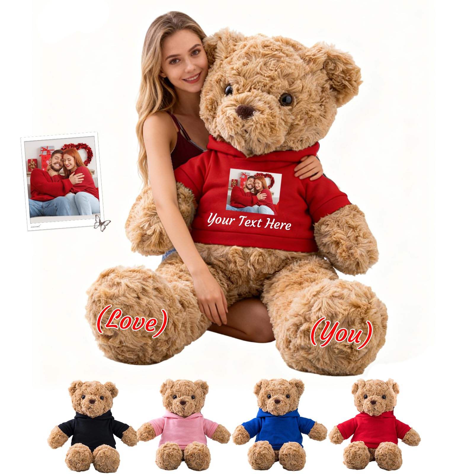 Osito De Peluche Gigante Personalizado 50 cm A 125 cm, Giant Teddy Bear con Texto Y Foto Personalizable como Regalos Personalizados para Ella Él para San Valentín Cumpleaños Navidad