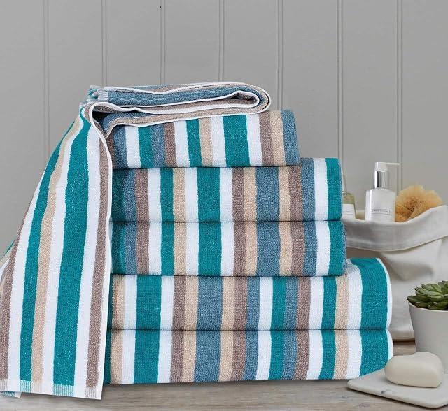 Royal Victorian Pure100% Cotton Stripe Quality 550 GSM Bath Towel, Bath Sheet and Bale Sets (Teal, 2x Hand Towel)