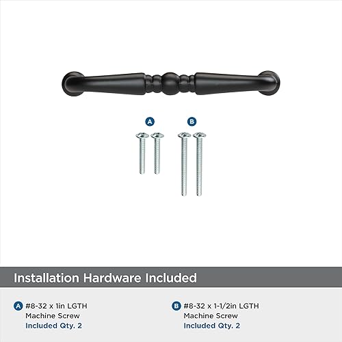 Miniatura 5 de Amerock  Mango de gabinete  Negro mate  3 pulgadas (2.992 in) de centro a centro  Patrimonio diario  Paquete de 2 unidades  Jaladera de cajón  Asa