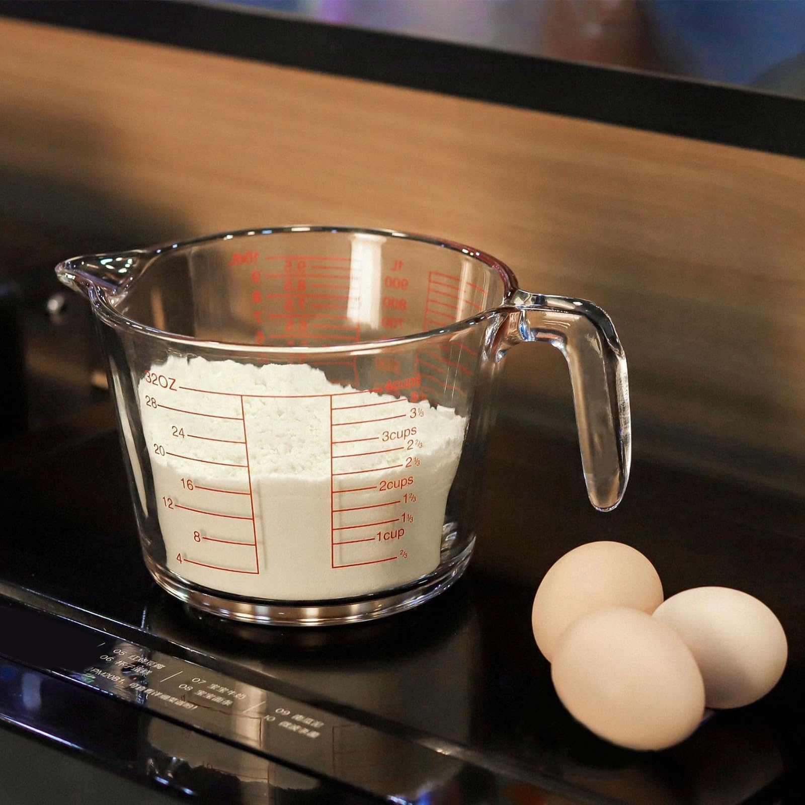 de 3 tazas medidoras de vidrio, agarre antideslizante | Escala precisa y construcción a prueba de calor para uso a altas temperaturas y marcado claro para hornear cocinar