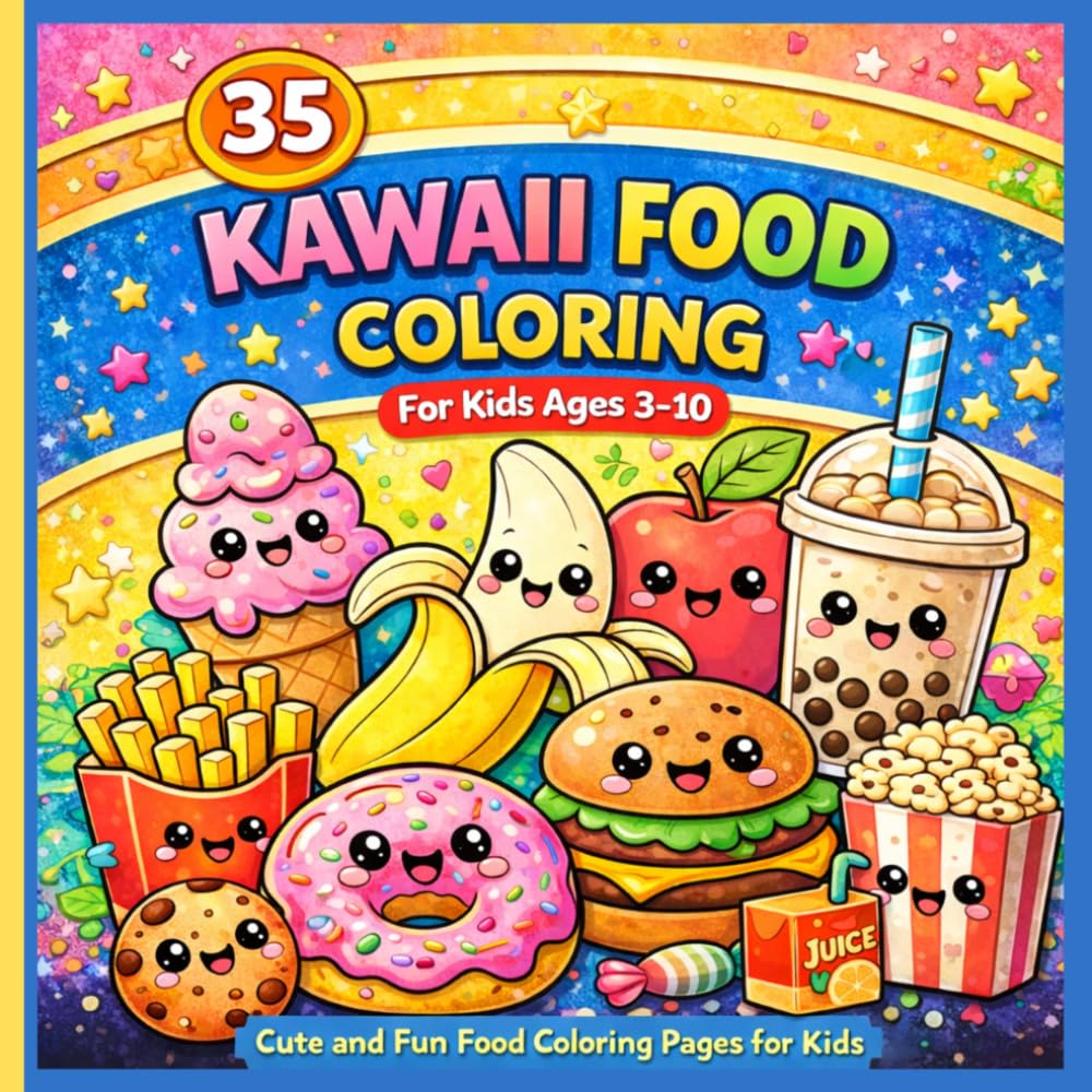 Kawaii Food Coloring Book for Kids Ages 3–10: 35 Cute and Fun Food Coloring Pages with Bold Lines and Simple Designs for Young Artists