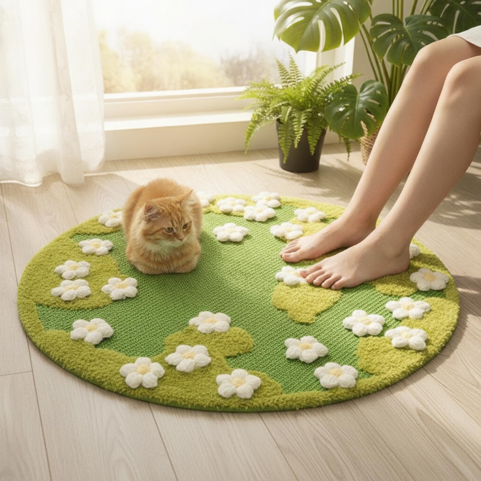 Baoblaze Tapis Grattage Circulaire pour Chat avec Texture Mixte Vert Tissé et Moelleuses pour Détourner s Sols et Meubles Précieux Confortable pour avec Animaux
