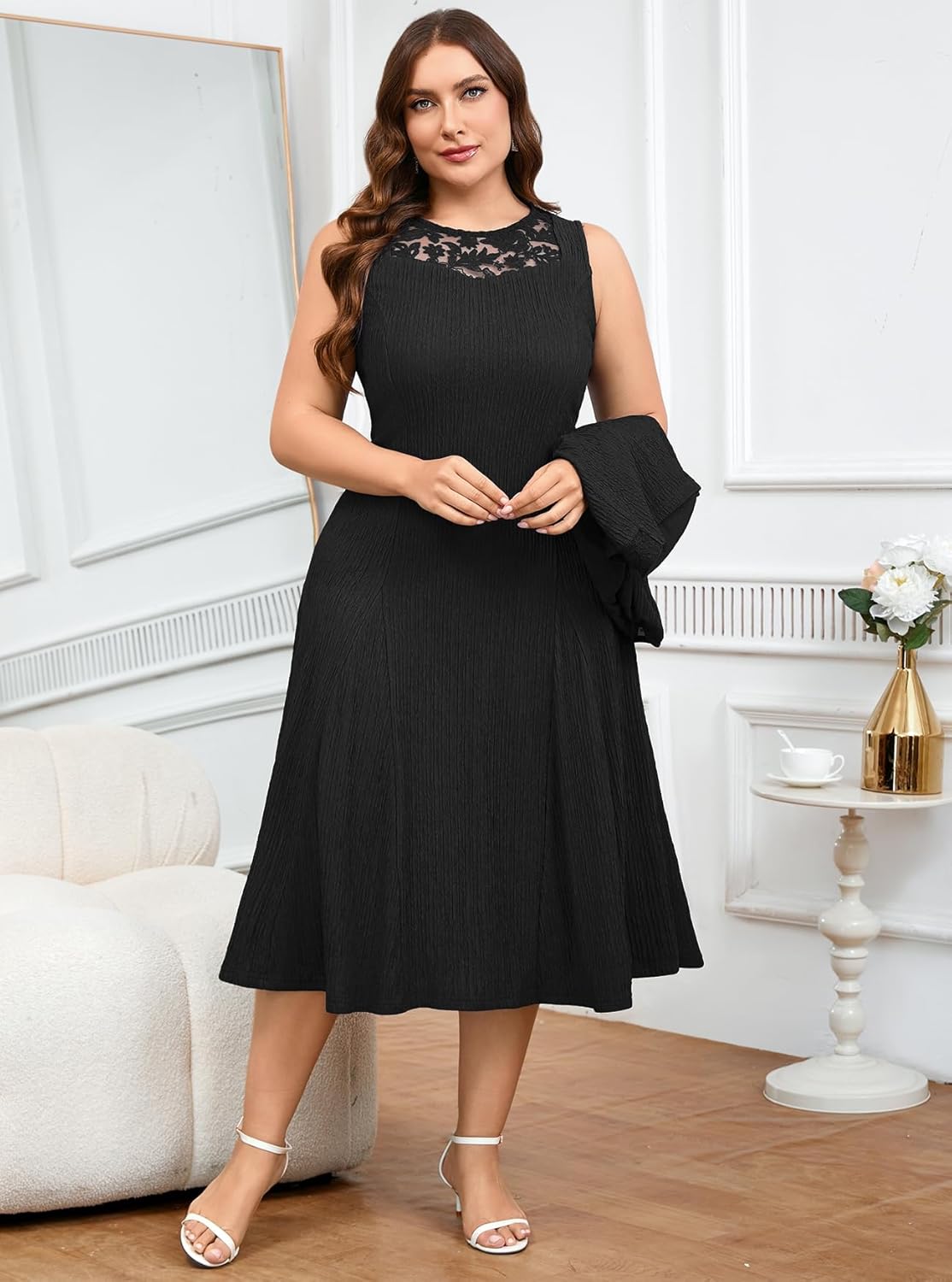 ZOMVA Plus Size Mother of The Bride Groom Dresses for Curvy Women 2 Piece Wedding Guest Dress with Jacket Tea Length - Image 3