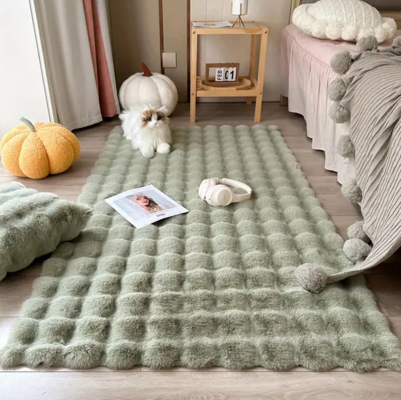 Generic Faux Rabbit Fur Rug, Green Fluffy Soft Area Rug