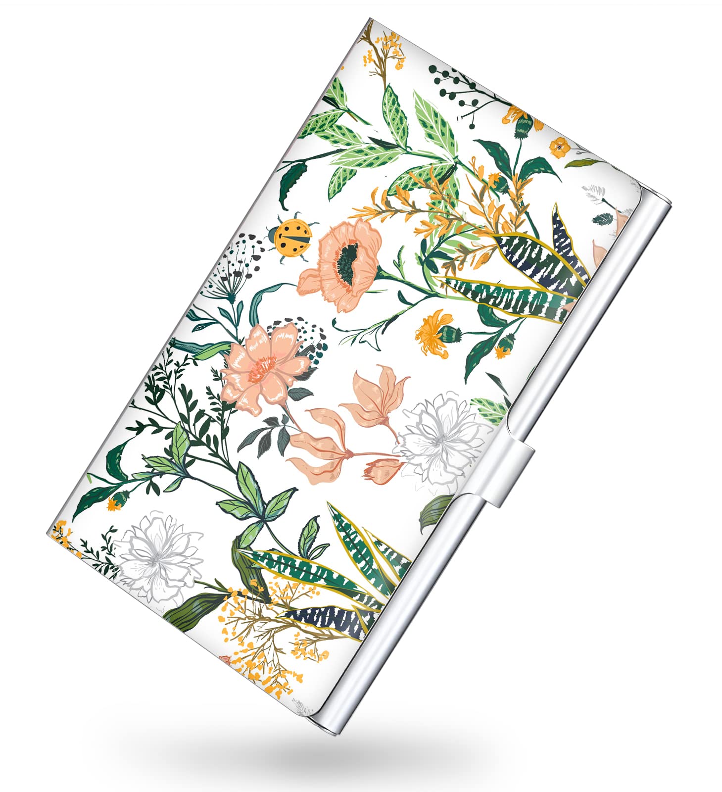 xiviers Business Card Holder，Color Printing Men's and Women's Business Card Case，Ultra-Thin Metal Business Card Organizer，Carry-on Pocket Wallet Business Card Holder,White Flowers — image 1
