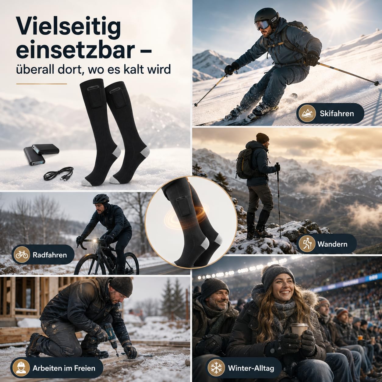 Elektrisch beheizte Socken mit 4000 mAh Akku je Socke, Unisex Wintersocken mit 3 Heizstufen, waschbar, für Outdoor, Skifahren, Wandern, kalte Füße, Geschenkbox