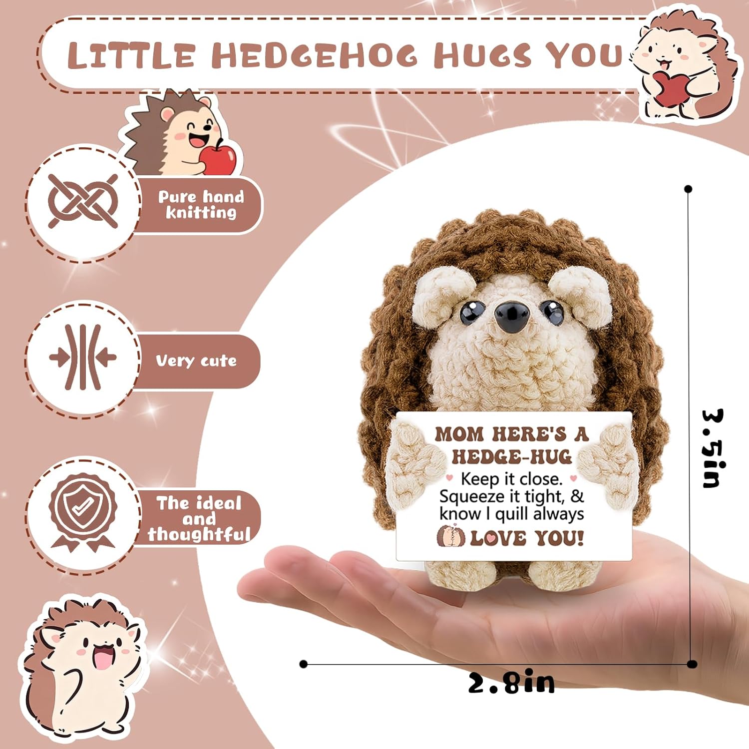 Mom Birthday Gifts from Daughter/Son Handmade Positive Crochet Hedgehog Mom Birthday Gifts Mom's for Women Positive Crochet Animals for New Gift for Mothers - Image 2