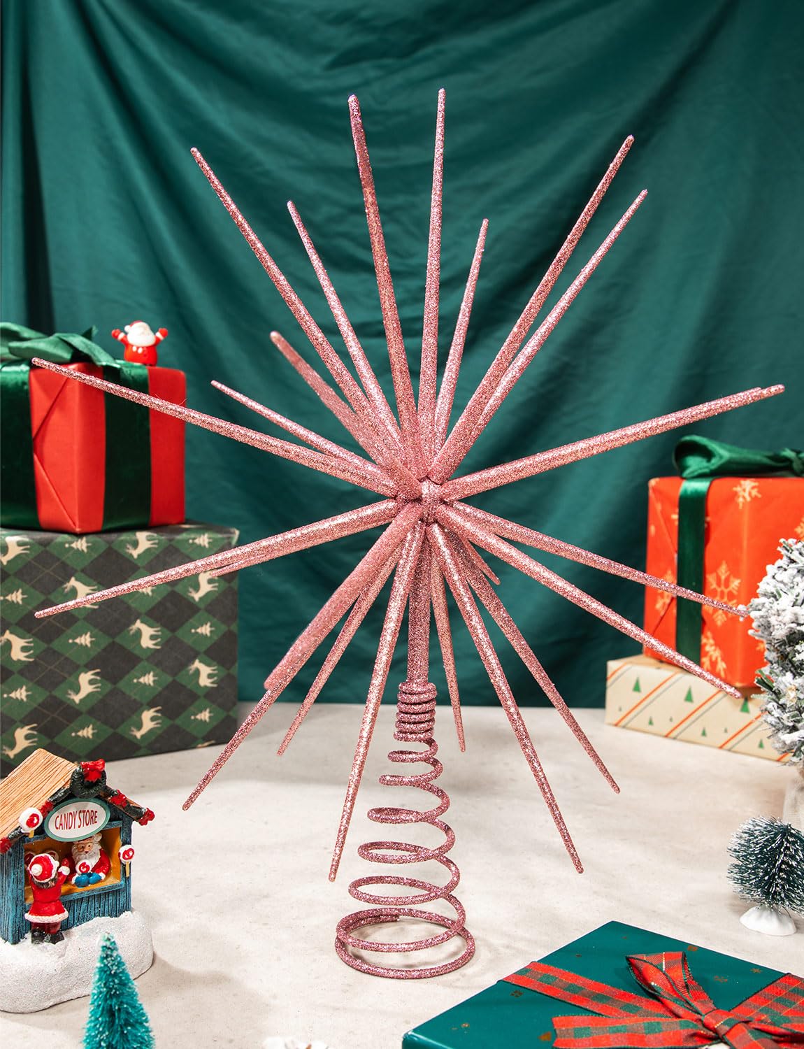 Rosa Weihnachtsbaumspitze, explodierender Stern, Weihnachtsschmuck