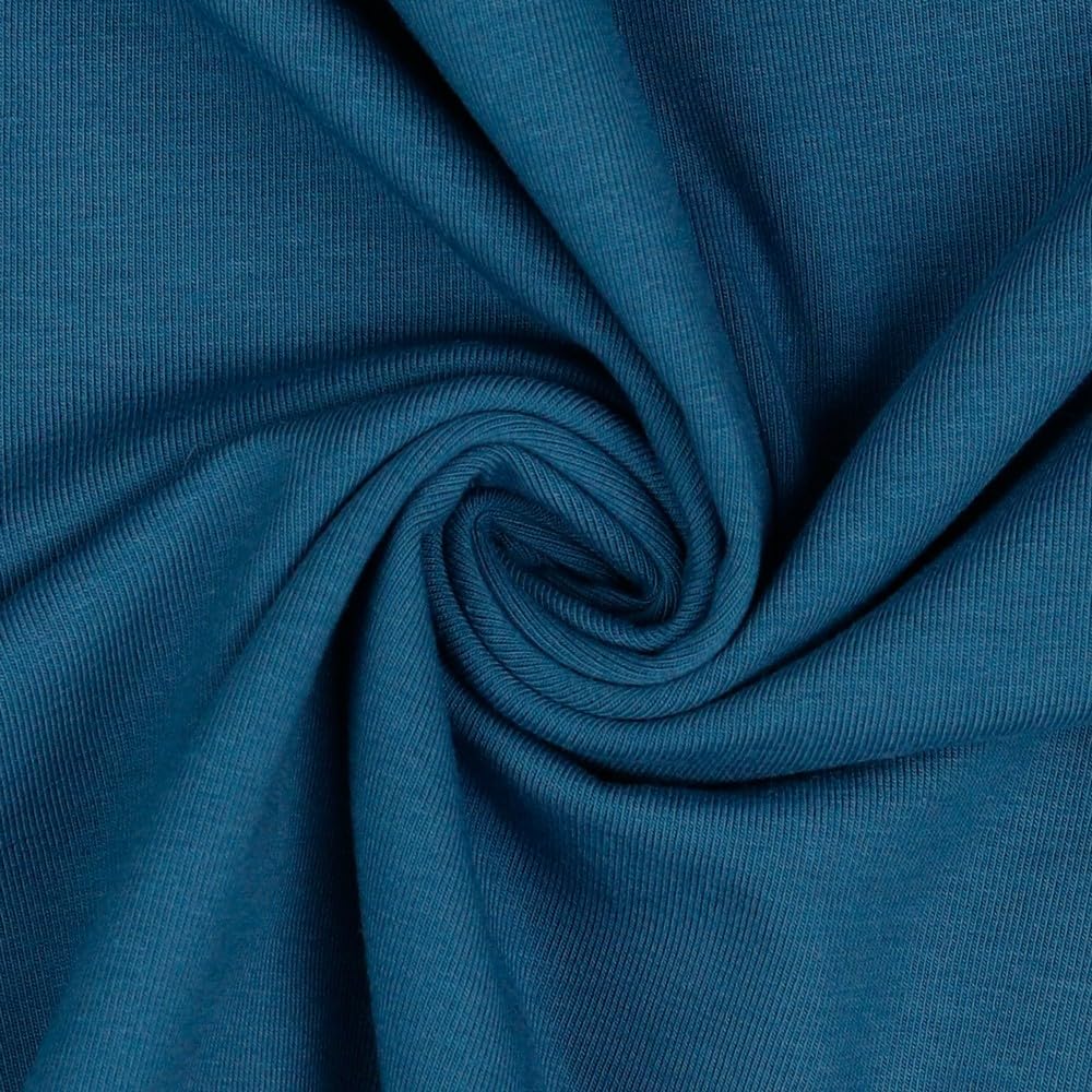 Jersey fabric, plain, sold by the metre, Oeko-Tex + GOTS certified, over 55 colours to choose from (018 I jeans, 200 x 150 cm) โ image 1