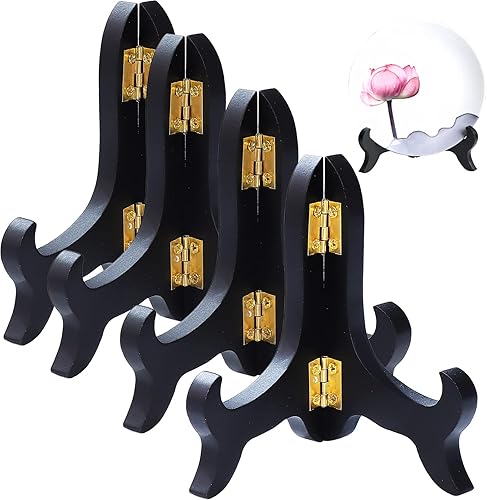 4 piezas de caballete de madera negro con acabado de caoba, soporte de placa para marco de fotos, soporte de exhibición plegable (4 pulgadas)