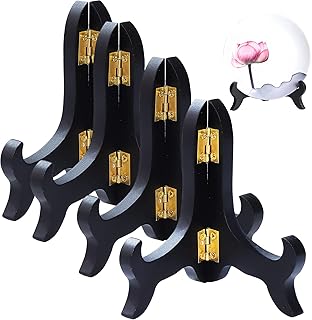 SIXGOD 4 Pieces Black Wooden Easel Mahogany Finish Display Stand Plate Holder for Picture Frame Folding Display Stand (4 Inches)