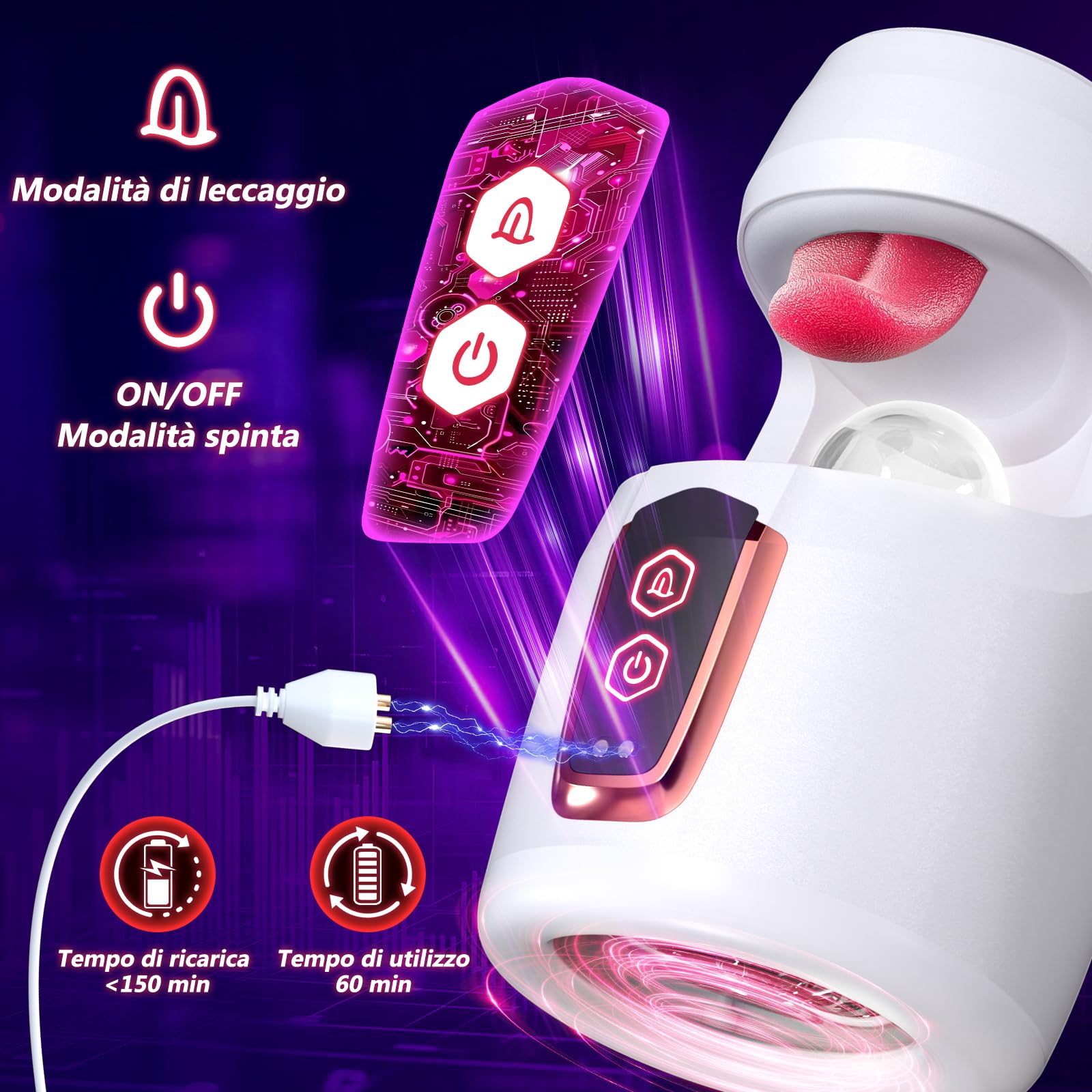 Masturvatore per Uomo Pene Sex Toys - Masturbatore Uomo con 10 di Spinta e 10 Modalità di Leccata di Lingua Vibratoriper per Uomini Allenatore del Pene Maschile