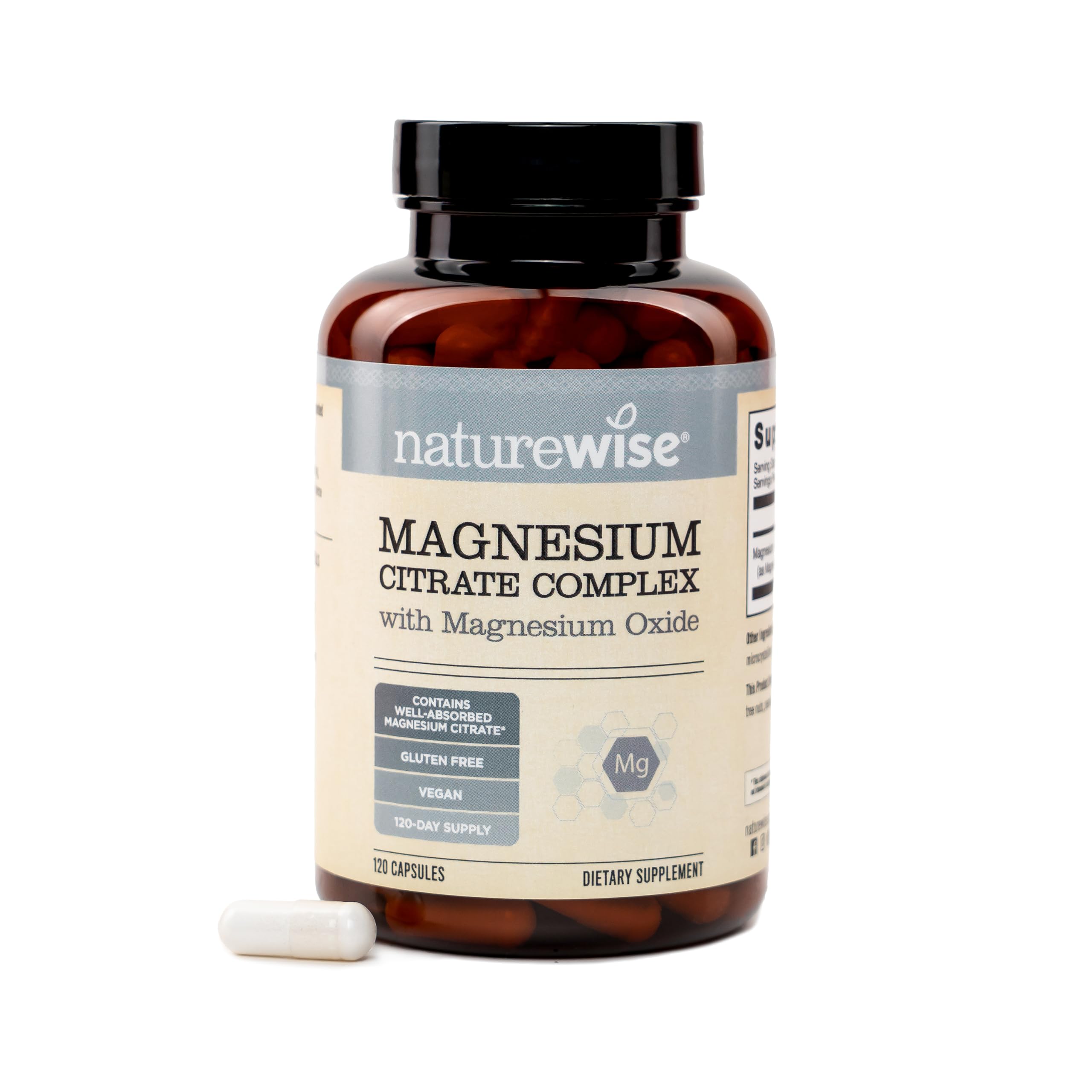NatureWise Magnesium Citrate Complex - Vegan - Calm Support - 120 Capsules