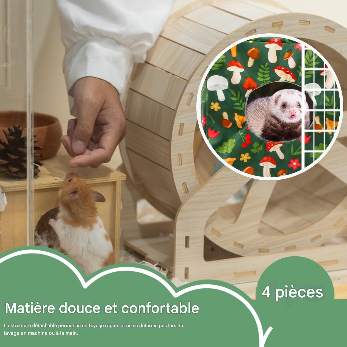 Générique Hängematte für Hamster – 4 Stück Hängematte Tunnel luftdurchlässig für Frettchen | Abnehmbares Haus für Nagetiere und Frettchen