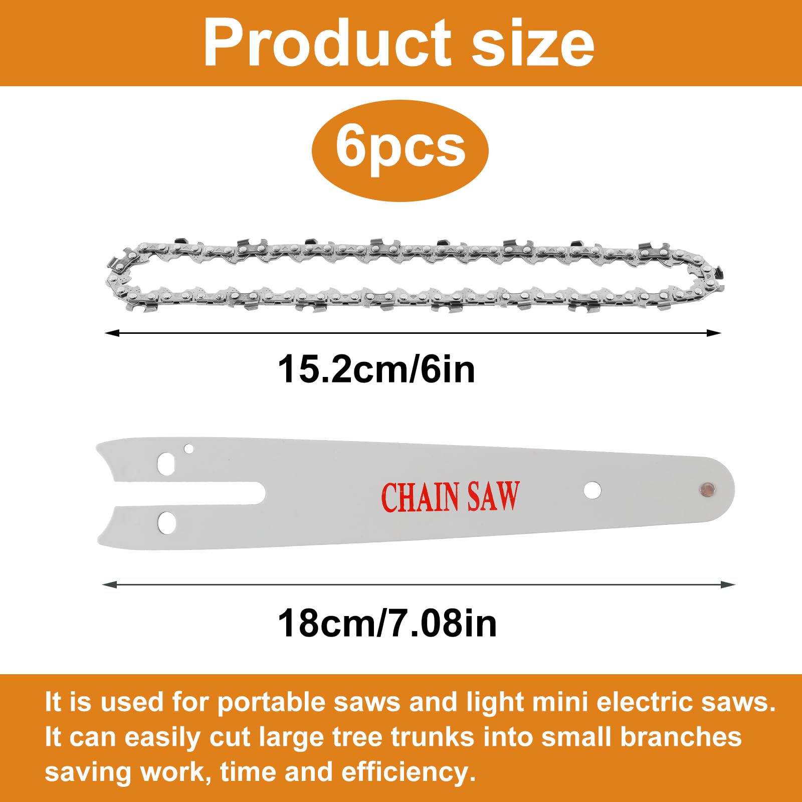 MIYUANGKJ Saw Chains 6 Inch Mini Chainsaw with Replacement Saw Chain Bar 5 pcs Replacement Chain Chainsaw Chains Universal Chain for Chainsaw, for 6 Inch Mini Chainsaws Carpentry Landscaping - Image 2