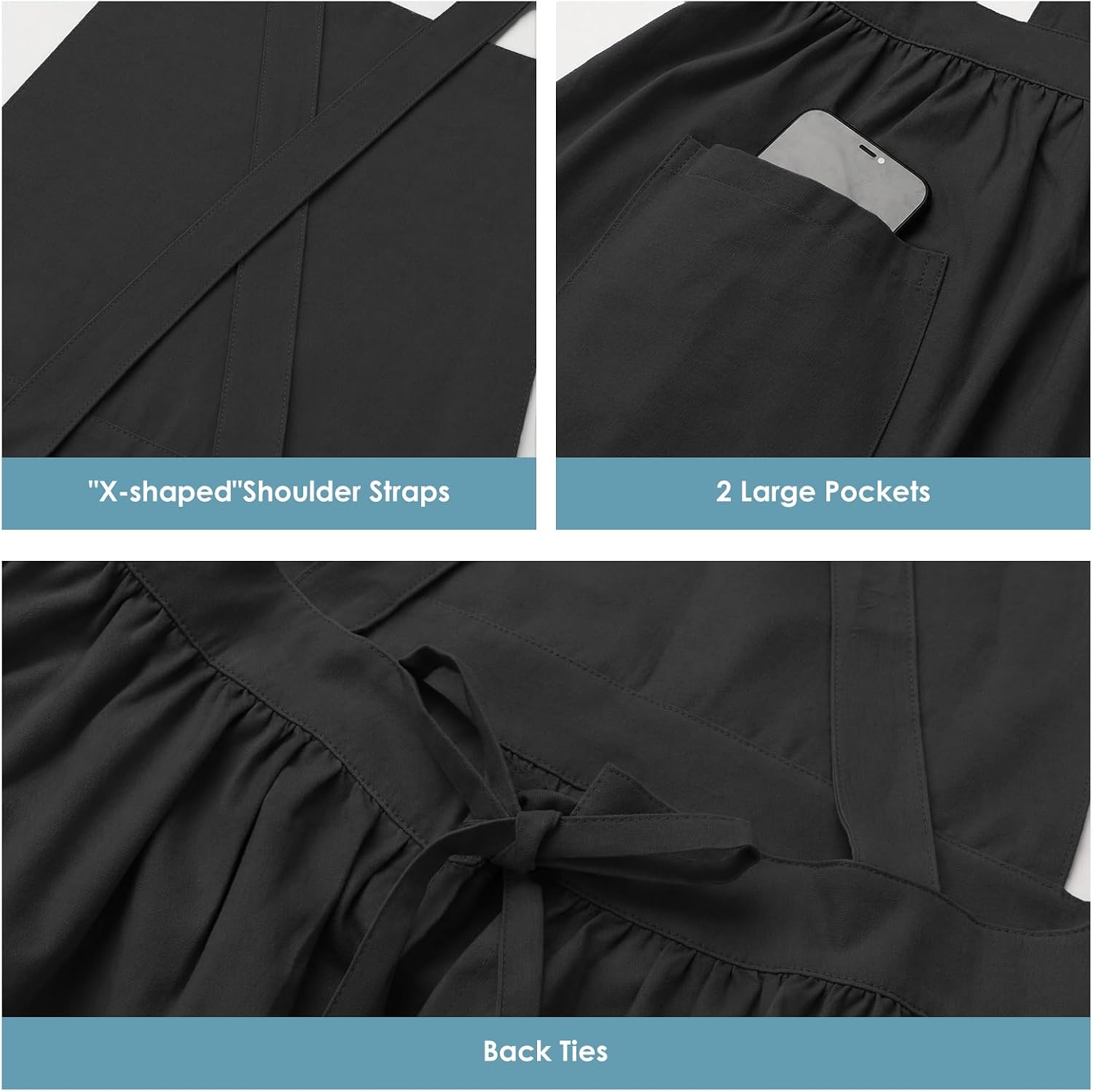 Surblue Cross Back Aprons for Women with Pockets Cotton Kitchen Aprons Waterproof Pinafore Dress for Painting Cooking