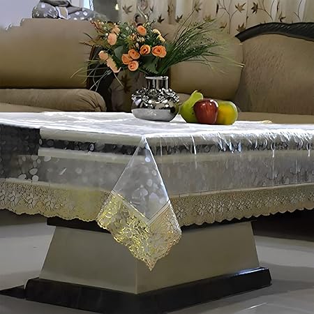 Kuber Industries Center Table Cover | PVC Golden Lace Stone Print Center Table Cover | Center Table Cover for Living Room | Hall | CTC | 40x60 | Transparent