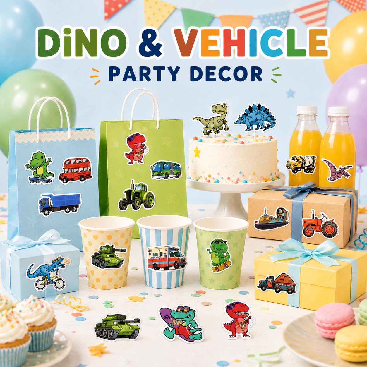 100 calcomanías para niños y niñas, lindas calcomanías de dinosaurio, cestas de Pascua para niños, calcomanías de camión para botellas de agua, calcomanías de vinilo para niños y niñas a granel